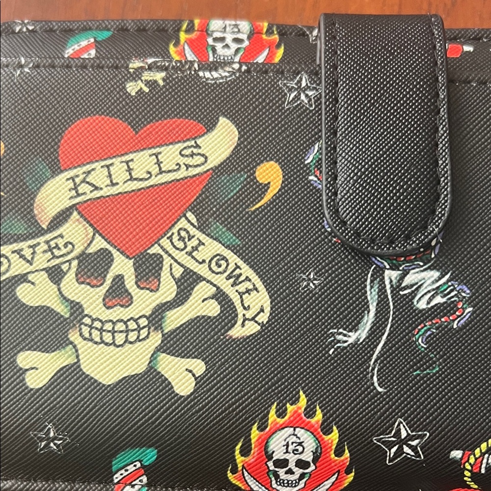 Ed Hardy Black Wallet with Colorful Skull Design - Picture 2 of 8